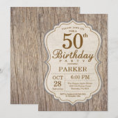 木製のカントリー風 50歳誕生日招待状 招待状 (正面/裏面)