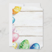 木製のカートに卵を載せたイースター・ブランチ 招待状 (裏面)