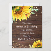 木製のクリスチャンウェディングでのひまわりのストリングライト 招待状 (裏面)