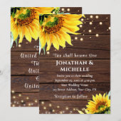 木製のクリスチャンウェディングでのひまわりのストリングライト 招待状 (正面/裏面)