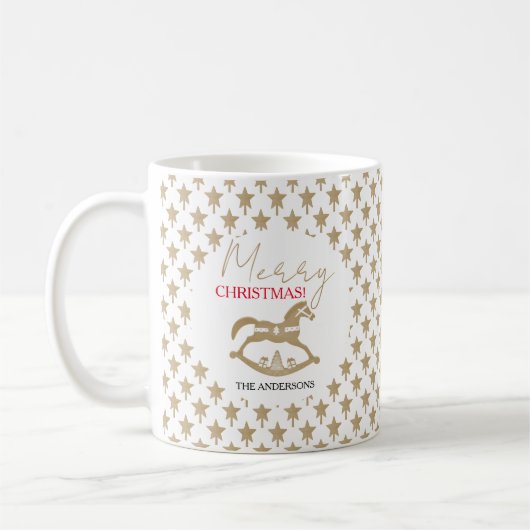 木製のクリスマスのゆりかご馬 コーヒーマグカップ (左)