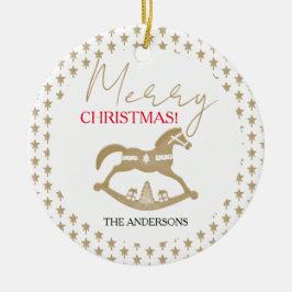 木製のクリスマスのゆりかご馬 セラミックオーナメント