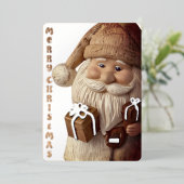 木製のクリスマスサンタクロースの銀のカード 箔招待状 (立ち正面)