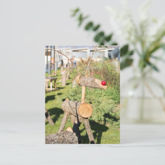 木製のクリスマスシカ シーズンポストカード (スタンド正面)