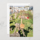 木製のクリスマスシカ シーズンポストカード (正面/裏面)