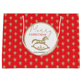 木製のクリスマス・ロッキングホース ラージペーパーバッグ