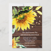 木製のクロスストリングライト付きひまわりをフィーチャーしたクリスチャンウェディング 招待状 (正面)
