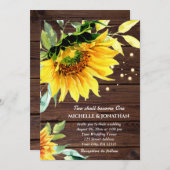 木製のクロスストリングライト付きひまわりをフィーチャーしたクリスチャンウェディング 招待状 (正面/裏面)