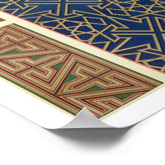 木製のコンパ縁どートと、「アラブ美術 ポスター (角)