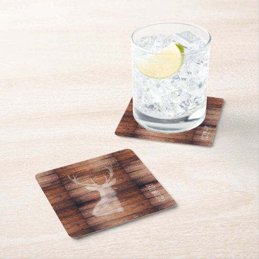 木製のコースターのモノグラムのスプレーの色彩の鮮やかなシカ スクエアペーパーコースター (インサイチュ)