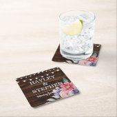 木製のコースターの素朴なピンクによっては結婚披露宴が開花します スクエアペーパーコースター (インサイチュ)