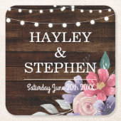 木製のコースターの素朴なピンクによっては結婚披露宴が開花します スクエアペーパーコースター (正面)