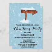 木製のサイン&スノーカンパニーホリデークリスマスパーティー 招待状 (正面/裏面)