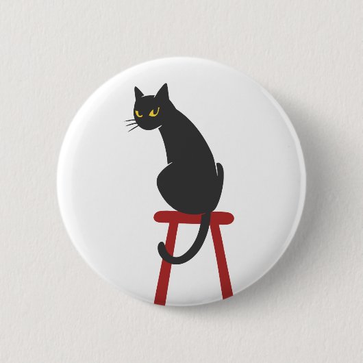 木製のスツールに座っている子猫-背の色を選ぶ 缶バッジ (正面)