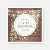 木製のストリングライトとグリーンが美しいブライダルシャワー スタンダードカクテルナプキン (正面)