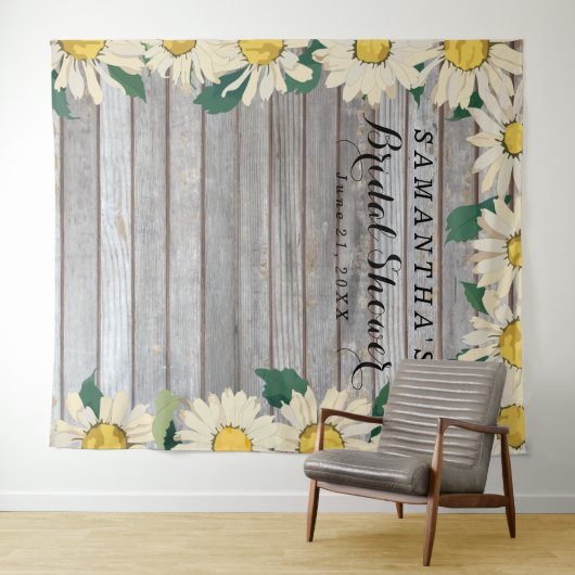 木製のダイジー飾り付き ブライダルシャワー フォトブース タペストリー (インサイチュ(横))