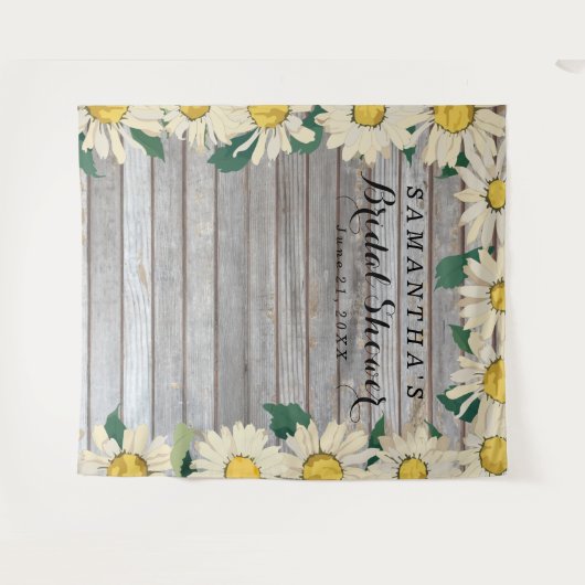 木製のダイジー飾り付き ブライダルシャワー フォトブース タペストリー (正面(横))