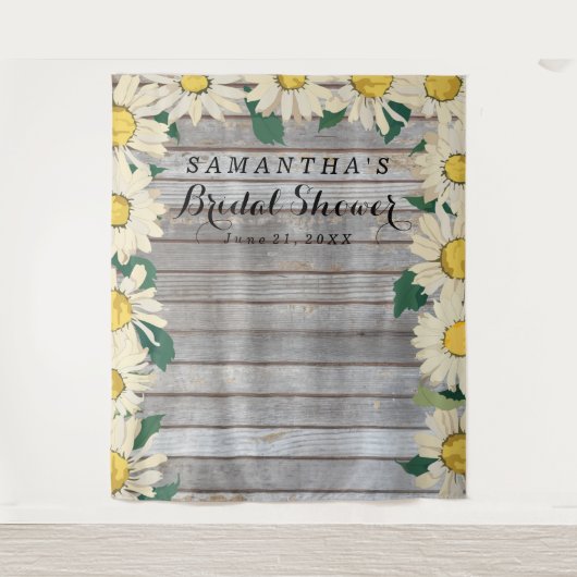 木製のダイジー飾り付き ブライダルシャワー フォトブース タペストリー (正面)