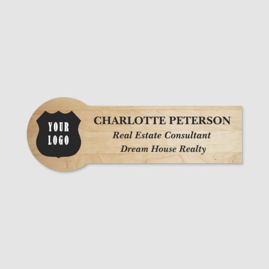 木製のテクスチカスタムャの不動産仲介業者またはエテ実在ートのロゴ 名札 (正面)