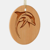 木製のデザインで刻まれるイルカのシルエット セラミックオーナメント (右)