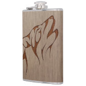木製のデザインで刻まれるオオカミの遠ぼえ フラスク (左)