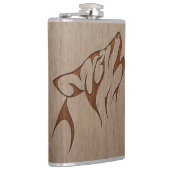 木製のデザインで刻まれるオオカミの遠ぼえ フラスク (右)