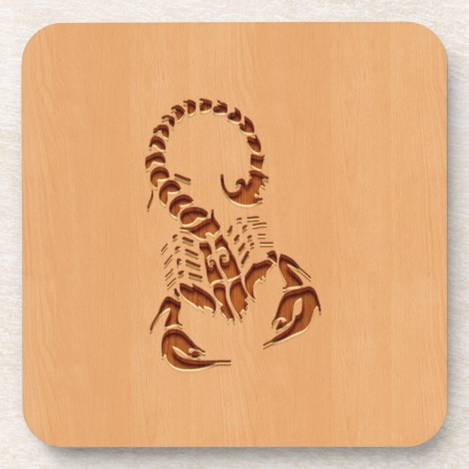 木製のデザインで刻まれる蠍のシルエット コースター (正面)