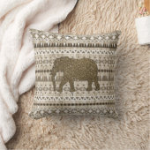 木製のデザインのお洒落な象の種族パターン クッション (ブランケット)