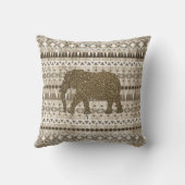 木製のデザインのお洒落な象の種族パターン クッション (裏面)