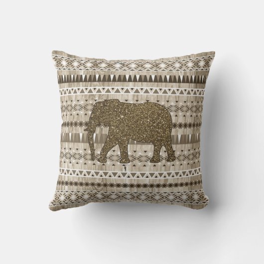 木製のデザインのお洒落な象の種族パターン クッション (裏面)