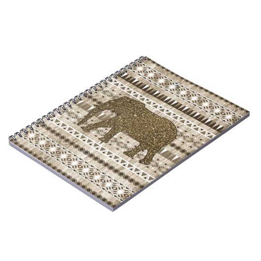 木製のデザインのお洒落な象の種族パターン ノートブック (左側)