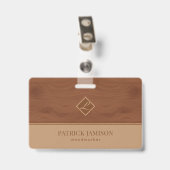 木製のデザイン（茶色とベージュ） バッジ (裏面 （クリップ付）)