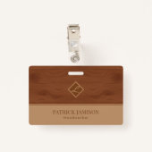 木製のデザイン（茶色とベージュ） バッジ (裏面クリップ)