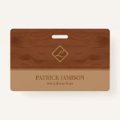 木製のデザイン（茶色とベージュ） バッジ (裏面)