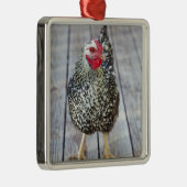 木製のデッキの鶏は、ひもで締められたWyandotteに銀を着せます メタルオーナメント (右)