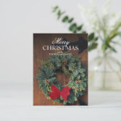 木製のドアのクリスマスのリース シーズンポストカード (スタンド正面)