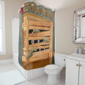 木製のドアの後ろのゾンビ シャワーカーテン (インサイチュ)