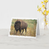 木製のバイソンの挨拶状 カード (黄色い花)