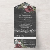 木製のバーガンディ エレガント ウェディング オールインワン オールインワン招待状 (内側)