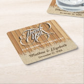 木製のバーラップは結婚式感謝していしています スクエアペーパーコースター (アングル)