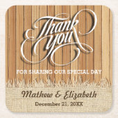 木製のバーラップは結婚式感謝していしています スクエアペーパーコースター (正面)