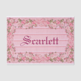 木製のパーソナライズのヴィンテージのピンクの花のボーダー 薄葉紙