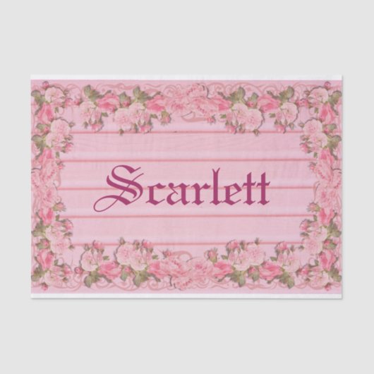木製のパーソナライズのヴィンテージのピンクの花のボーダー 薄葉紙 (正面)