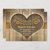 木製のヒマワリの国スタイルのブライダルシャワーの招待 招待状 (正面/裏面)