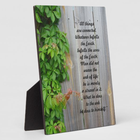 木製のフェンスのツタ"すべてのものがつながっている" フォトプラーク (側面)