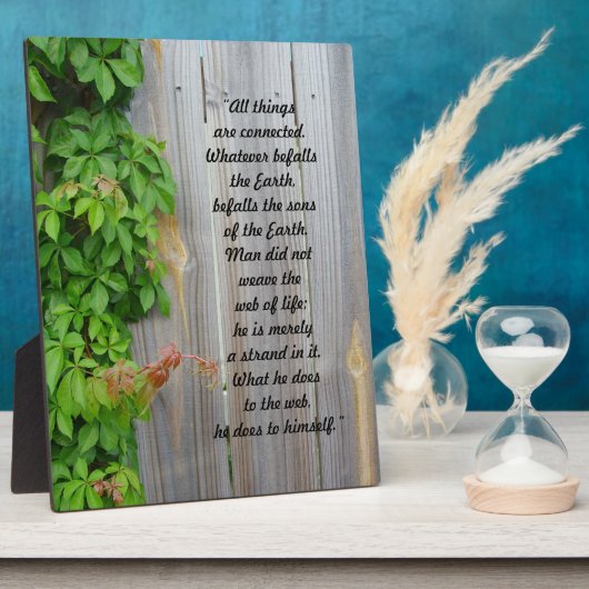 木製のフェンスのツタ"すべてのものがつながっている" フォトプラーク (側面)