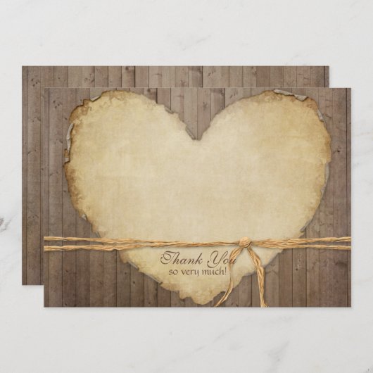 木製のフェンスの板にハートの形の「ありがとう」メモが飾られている サンキューカード (正面/裏面)