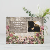 木製のフェンス絵を描とバラカップル写真 セーブザデート (スタンド正面)