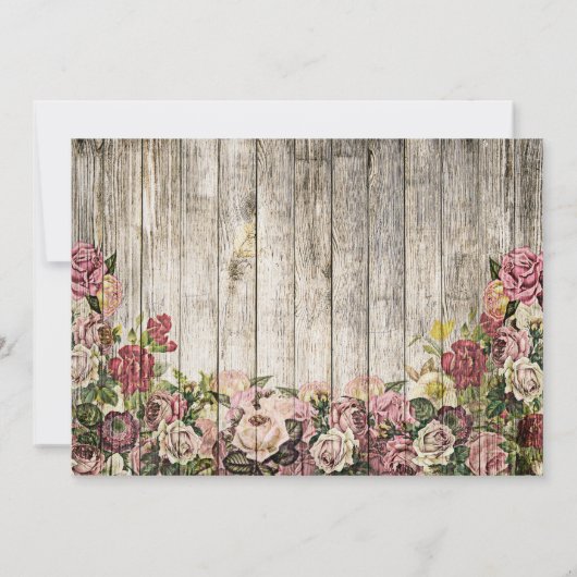 木製のフェンス絵を描とバラカップル写真 セーブザデート (裏面)