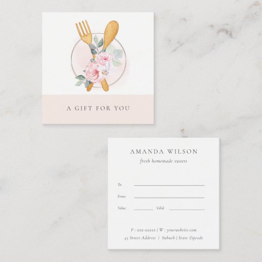 木製のフォーク赤面フローラギフト証明書 スクエア名刺 (正面/裏面)